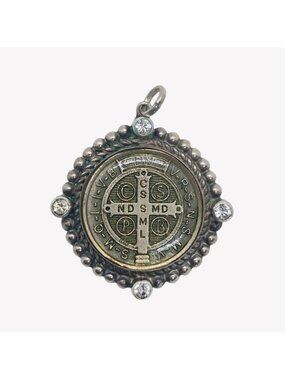 Virgins Saints & Angels Mexico San Benito Sterling Cross Medallion Pendant VSA